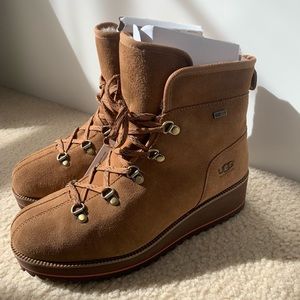 NWT Waterproof UGG Birch Lace Up Boots in Chestnut Suede Leather Size 8.5
